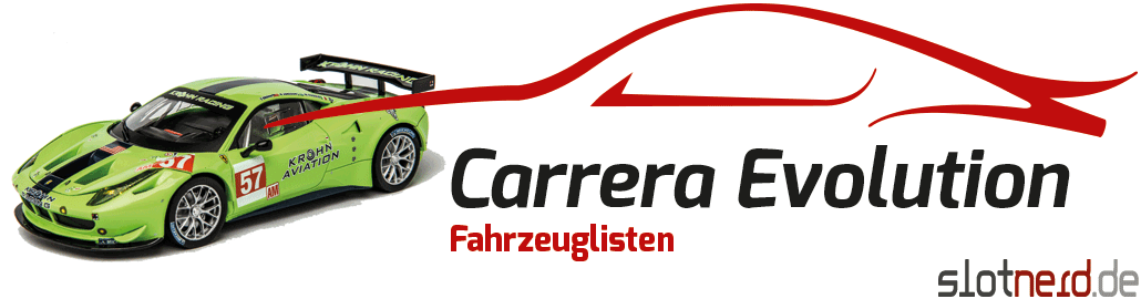 Carrera Evolution Fahrzeuglisten