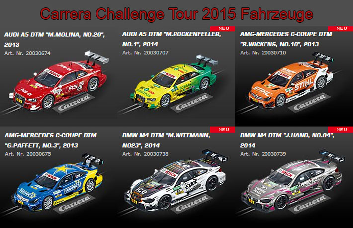 Carrera Challenge Tour 2015 Fahrzeuge